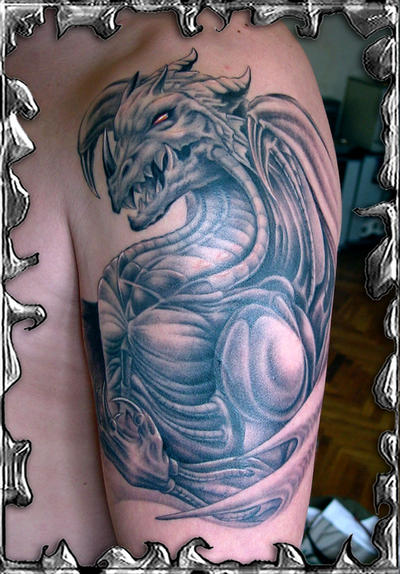 best dragon tattoo art on arm with fullcolor and black color